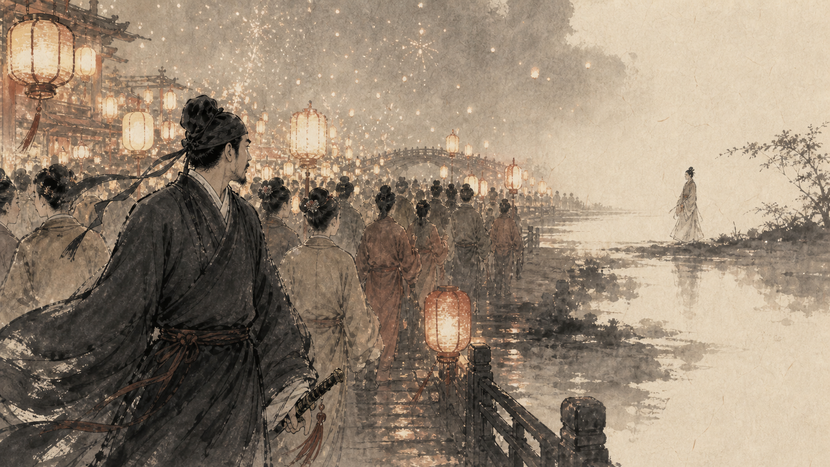 元夕灯火与人潮中，辛弃疾回望远处孤影